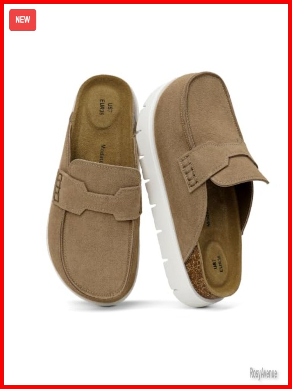 Platform Clogs Faux Suede Cork Footbed Closed Toe Slip On Mules